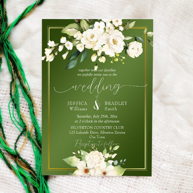 Elegant green white flowers wedding invitation (Creator Uploaded)