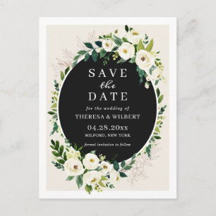 Elegant Green White Flowers Wedding Save the Date Postcard