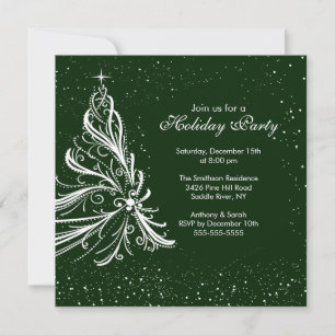 Elegant Green & White Holiday Party Invitation