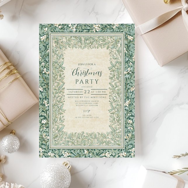 Elegant Green White Holly Christmas Invitation (Creator Uploaded)