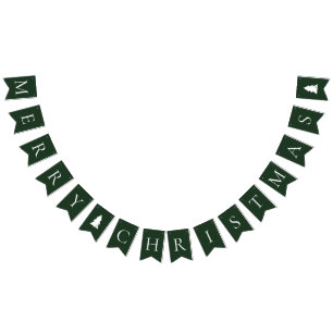 Elegant Green White Merry Christmas Bunting
