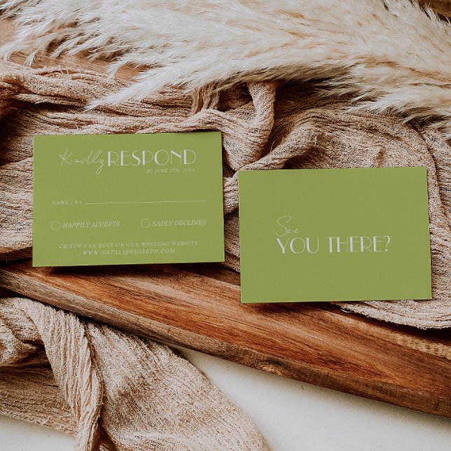 Elegant Green White Minimalist Bright Wedding RSVP Card (Creator Uploaded)