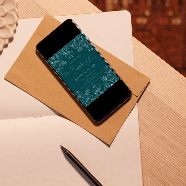 Elegant Green White Minimalist Line Floral Wedding Invitation (Elegant Green White Minimalist Line Floral Wedding Invitation)