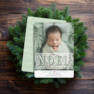 Elegant Green White Overlay Photo Christmas Card
