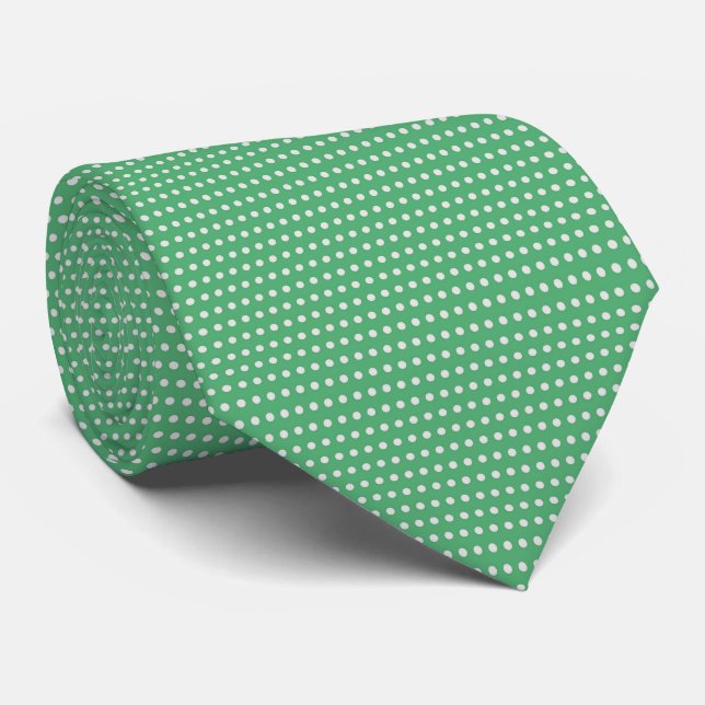 Elegant Green & White Polkadots Christmas Neck Tie (Rolled)