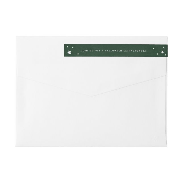 Elegant Green+White Stars Wraparound Address Label (Back)