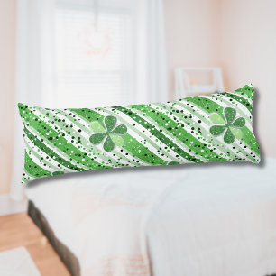 Elegant Green White Stripes Shamrock Glitter Body Cushion