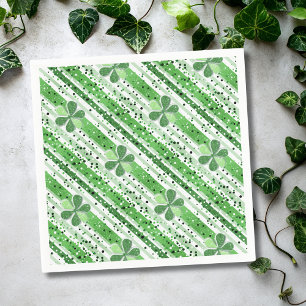 Elegant Green White Stripes Shamrock Glitter Napkin