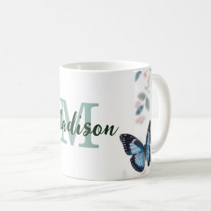 elegant Green Wildflower Boho Monogram In Bloom Coffee Mug