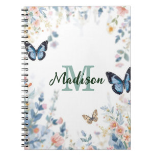 elegant Green Wildflower Boho Monogram In Bloom Notebook