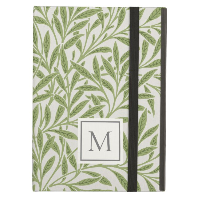 Elegant Green Willow Leaves Monogram Case For iPad Air (Front Closed)