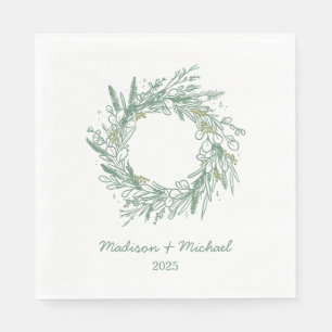 Elegant Green Winter Botanical Wreath Wedding Napkin