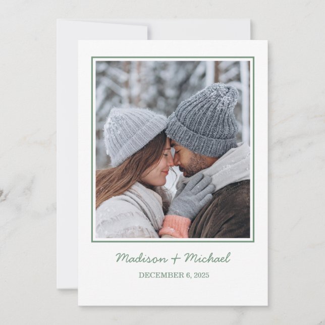 Elegant Green Winter Botanical Wreath Wedding Save The Date (Front)