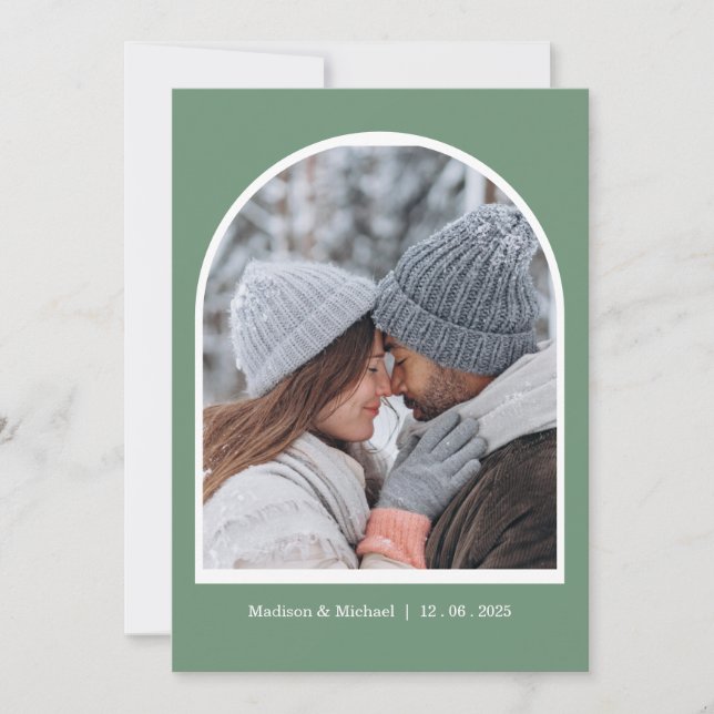 Elegant Green Winter Botanical Wreath Wedding Save The Date (Front)