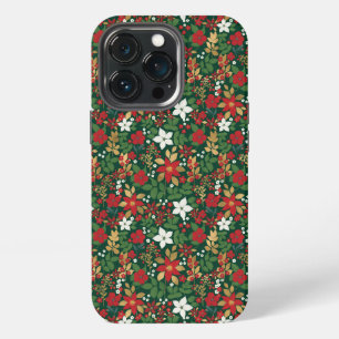 Elegant Green Winter Red White Gold Floral Pattern iPhone 13 Pro Case