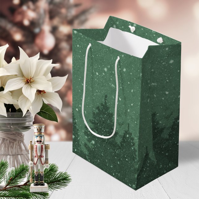 Elegant Green Winter Snow Trees Holiday Medium Gift Bag (Elegant Green Winter Snow Trees Holiday Medium Gift Bag)