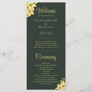 Elegant Green with Gold Typography Wedding Program