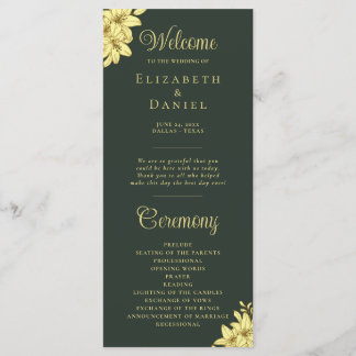 Elegant Green with Gold Typography Wedding Program
