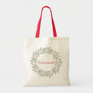 Elegant green wreath berry burgundy bridesmaid tote bag