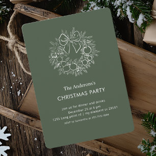 Elegant Green Wreath Christmas Party  Invitation