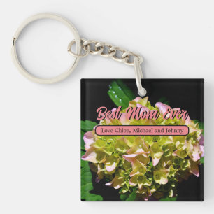 Elegant green yellow pink Hydrangea flowers Key Ring