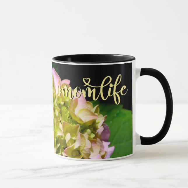Elegant green yellow pink Hydrangea flowers Mug (Right)
