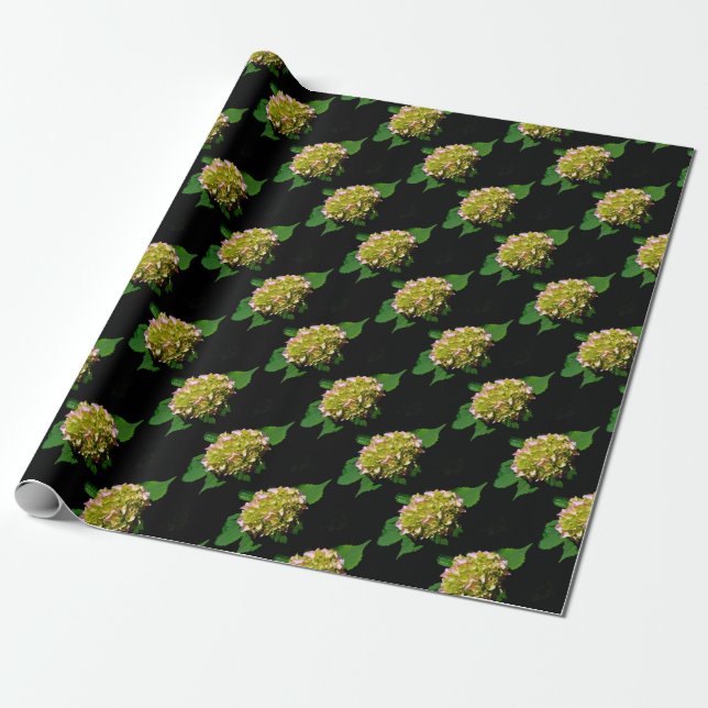 Elegant green yellow pink Hydrangea pattern Wrapping Paper (Unrolled)