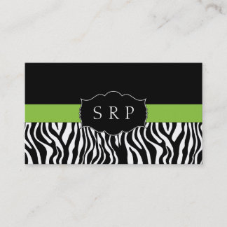 Elegant Green Zebra Monogram Business Cards