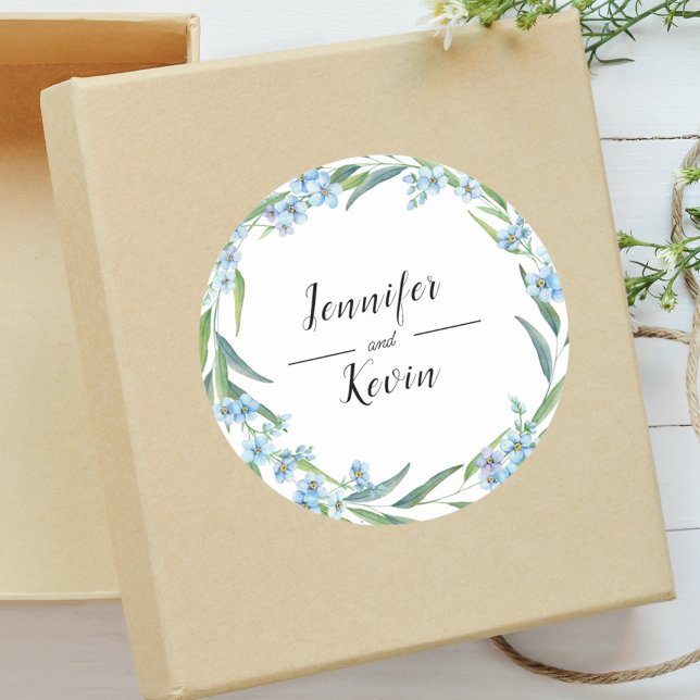 Elegant Greenary Rustic Wildflower Wedding Classic Round Sticker (Creator Uploaded)