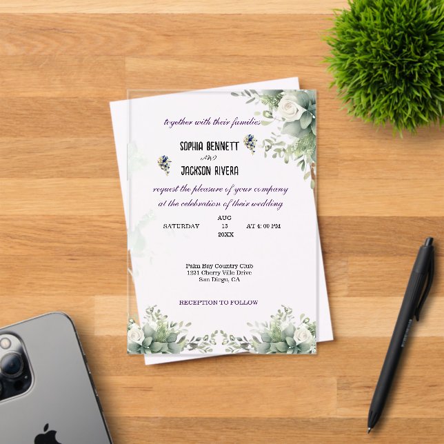 Elegant Greenery Acrylic Wedding Invitation (Insitu (Invitation Card))