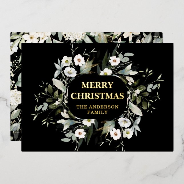 Elegant Greenery Add Your Photo Back Real Foil Holiday Card (Front/Back)