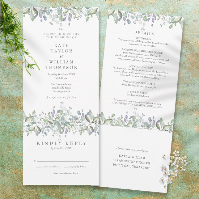 Elegant Greenery All In One Wedding Invitation (Creator Uploaded)