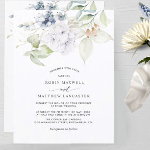 Elegant Greenery and Blue Floral Wedding Invitation