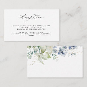 Elegant Greenery and Blue Floral Wedding Reception Enclosure Card
