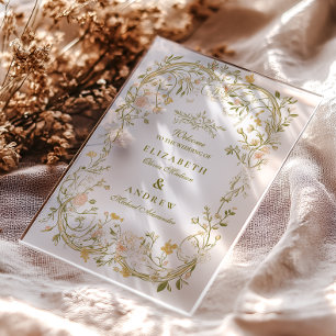 Elegant Greenery and Blush Floral Frame Wedding Acrylic Invitations
