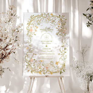 Elegant Greenery and Blush Floral Frame Wedding Acrylic Sign