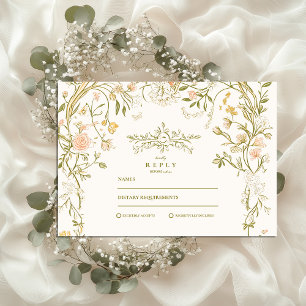 Elegant Greenery and Blush Floral Frame Wedding RSVP Card