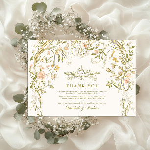 Elegant Greenery and Blush Floral Frame Wedding  Thank You Card