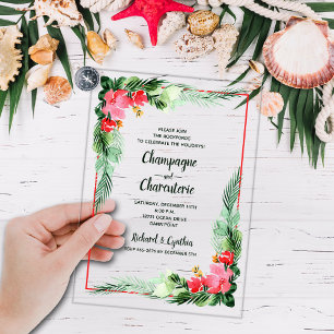 Elegant Greenery and Floral Christmas  Acrylic Invitations