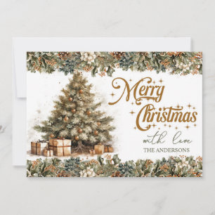 Elegant greenery and gold cosy Christmas tree, Holiday Card
