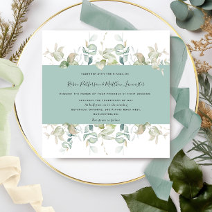 Elegant Greenery and Green Stipe, Square Wedding Invitation