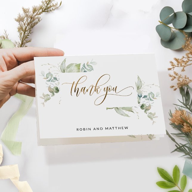 Elegant Greenery and Script, Wedding or Other, Thank You Card (Creator Uploaded)