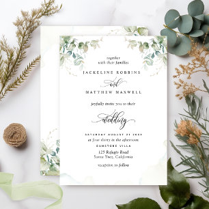 Elegant Greenery and Watercolor Wedding Invitation