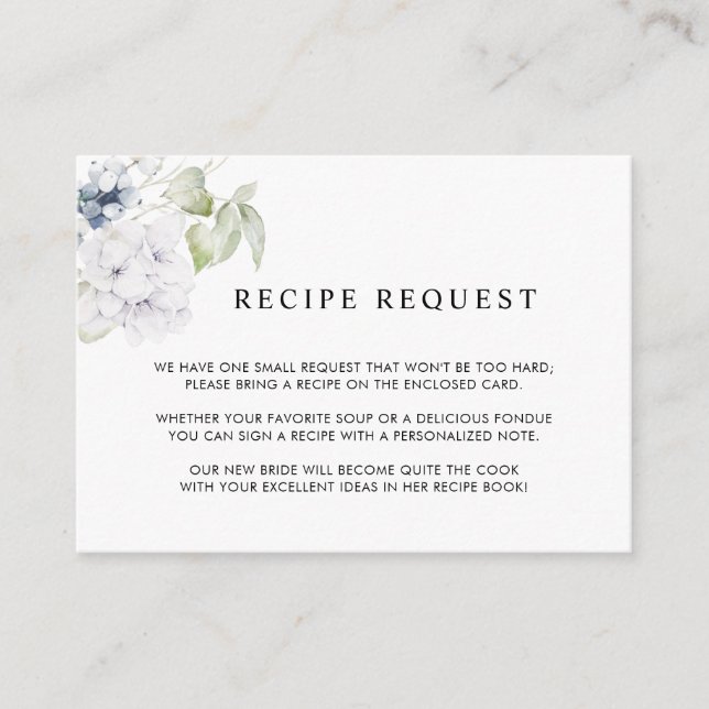 Elegant Greenery and White Floral Wedding  Recipe  Enclosure Card (Front)