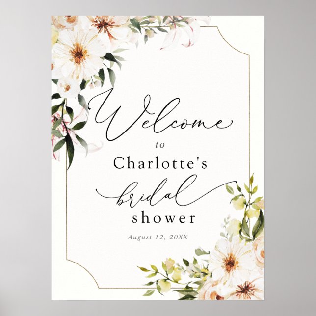 Elegant Greenery and White Florals Bridal Welcome  Poster (Front)