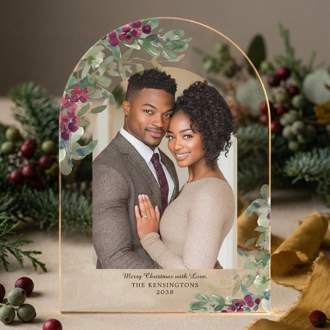 Elegant Greenery Arch Christmas Photo Holiday Card Acrylic Invitations (Creator Uploaded)