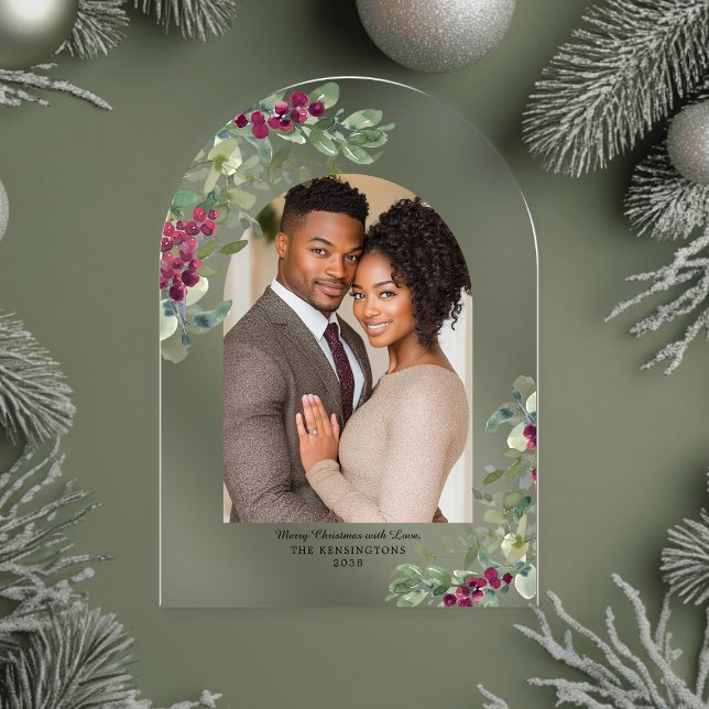Elegant Greenery Arch Christmas Photo Holiday Card Acrylic Invitations (Elegant Greenery Arch Christmas Photo Holiday Card)