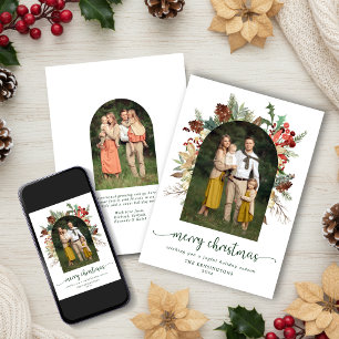 Elegant Greenery Arch Merry Christmas Photo Holiday Card