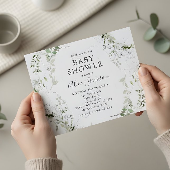 Elegant Greenery Baby Shower Invitation Postcard (Creator Uploaded)
