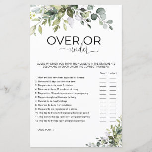 Elegant Greenery Baby Shower Over or Under Game